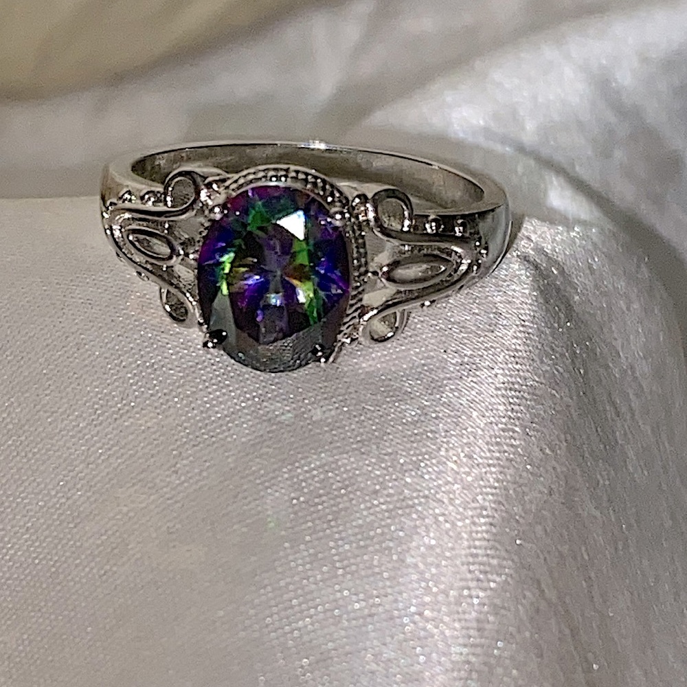 Mystic topaz oval cut .925 fashion ring